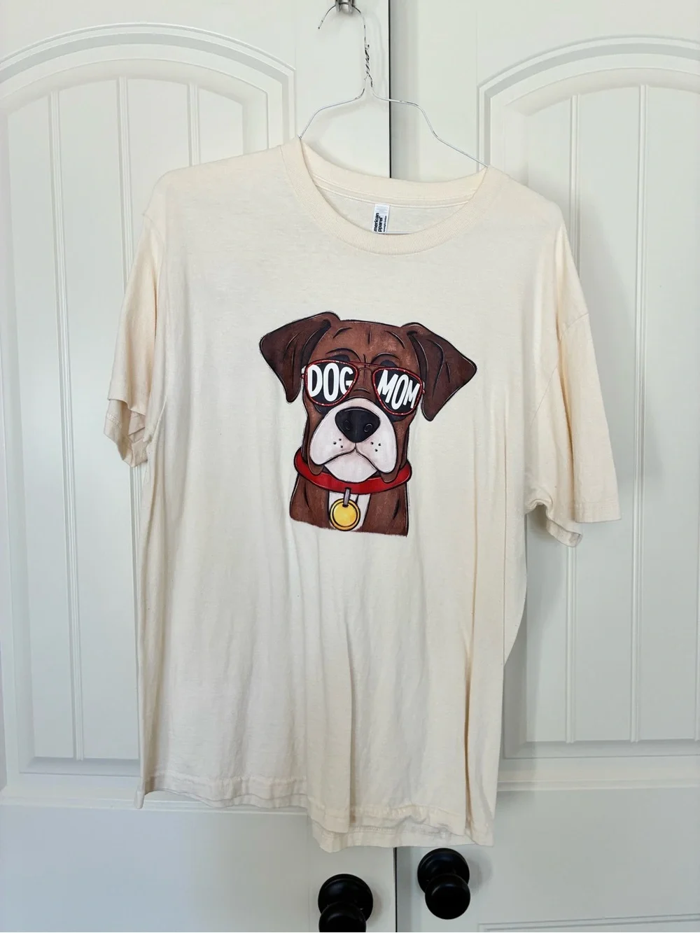 American Apparel Boxer Dog Mom Graphic T-Shirt Ivory Size Large